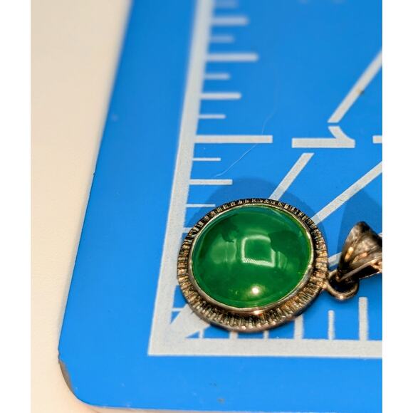 VTG 925 Sterling Silver Tests as Jadeite Green Stone Box Chain 18" Necklace - Picture 9 of 9